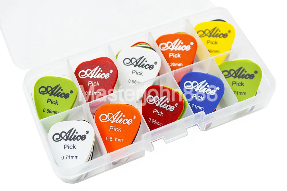 

Lots of 50pcs Alice Matte ABS Alice Electric/Acoustic Guitar Picks Plectrums 6 Thickness With Plastic Picks Box Case