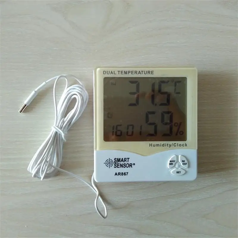 LCD Digital Hygrometer Thermometer Humidity Temperature Moisture Meter Weather Station Wet&Dry Clock Alarm Smart sensor AR867