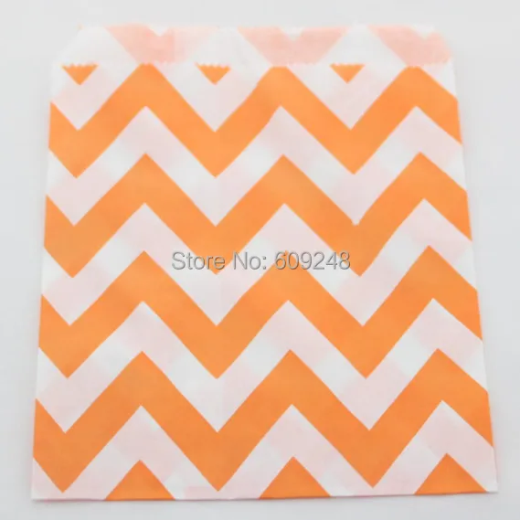 100pcs Mixed Colors Orange Wide Chevron Paper Party Favor Bags for Kids,Halloween Zig Zag Gift Buffet Candy Treat,Children