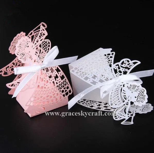 

50pcs/lot Free Shipping Laser cut Lovely angel design Paper Christmas Birthday Wedding candy chocolate Boxes Party supplies