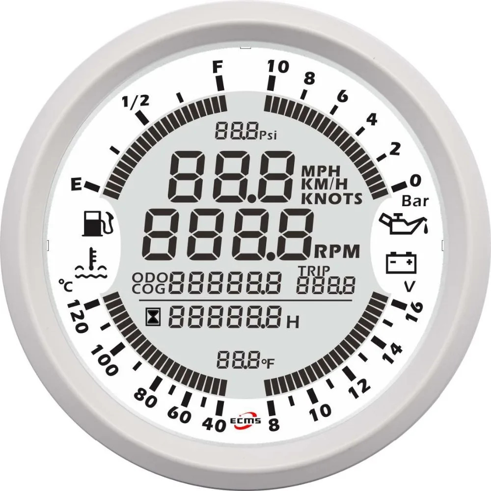 Marine Boat Digital GPS Speedometer Tachometer 6in1 MultiFunction Gauge 18-32V 5Bar 85mm 7 Colors 316L Bezel