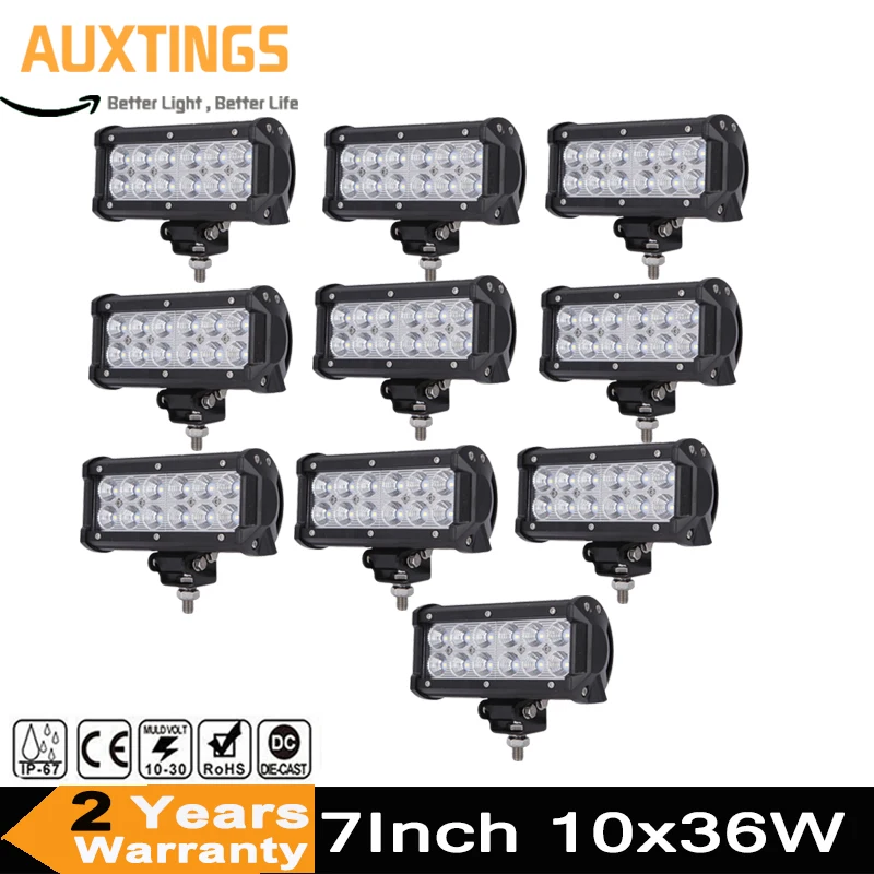 

10PCS 7 inch 36w led offroad light bar spot flood beam 12 volt led work light for Motorcycle Tractor Boat 4WD 4x4 Truck SUV ATV