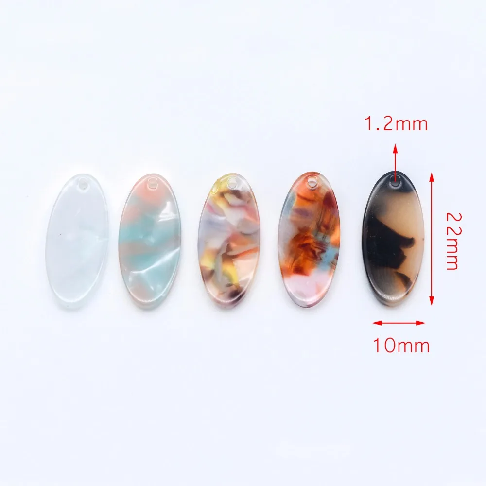 20pcs Tortoise Shell Acetate Oval Pendants 22x10mm, Acrylic Craft Earring Components, Resin Geometric Charms (#HT-55)