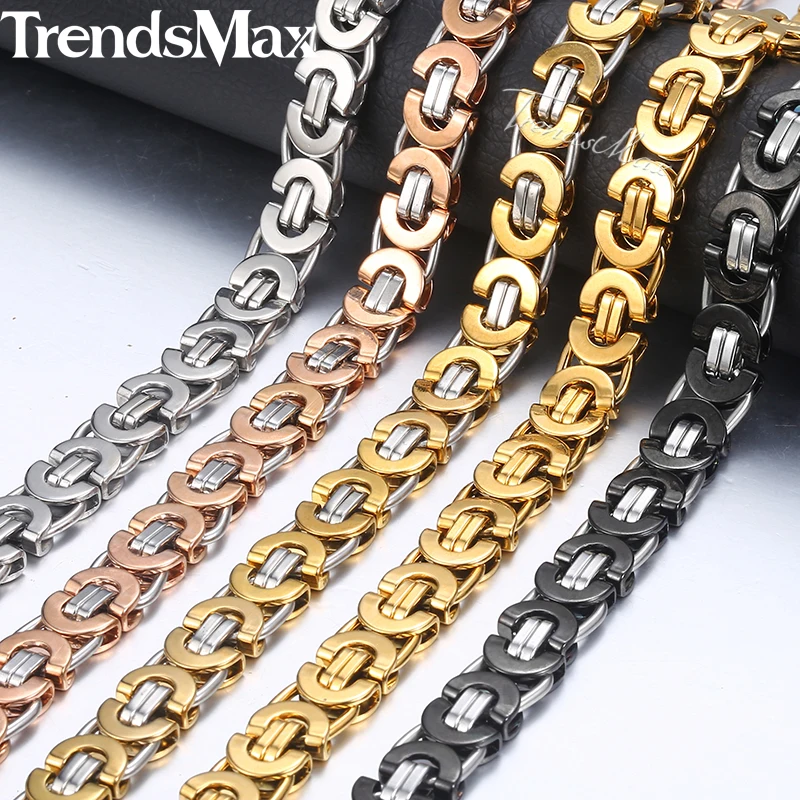 Trendsmax 7/9/11mm Byzantine Necklace for Men Stainless Steel Chain Gold Color Black 2018 Fashion Men Jewelry Gift 18-36\