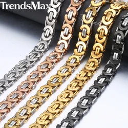 Trendsmax 7/9/11mm Byzantine Necklace for Men Stainless Steel Chain Gold Color Black 2018 Fashion Men Jewelry Gift 18-36