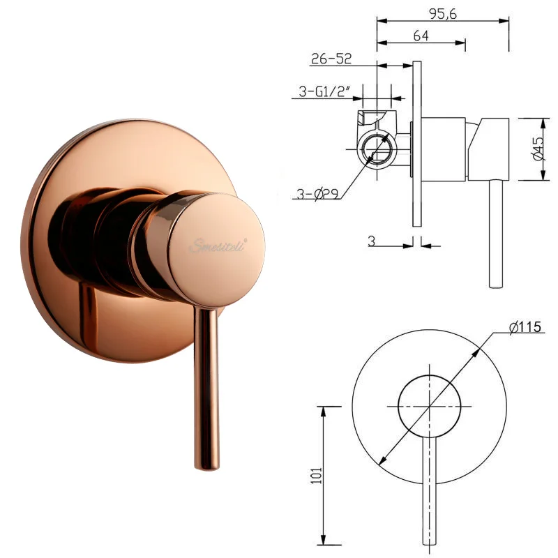 Imagem -02 - Smesiteli-rose Gold Cabeça de Chuveiro Portátil Suporte de Mangueira Kit de Válvula de Chuveiro Latão Sólido Conjunto de Banheiro Polido