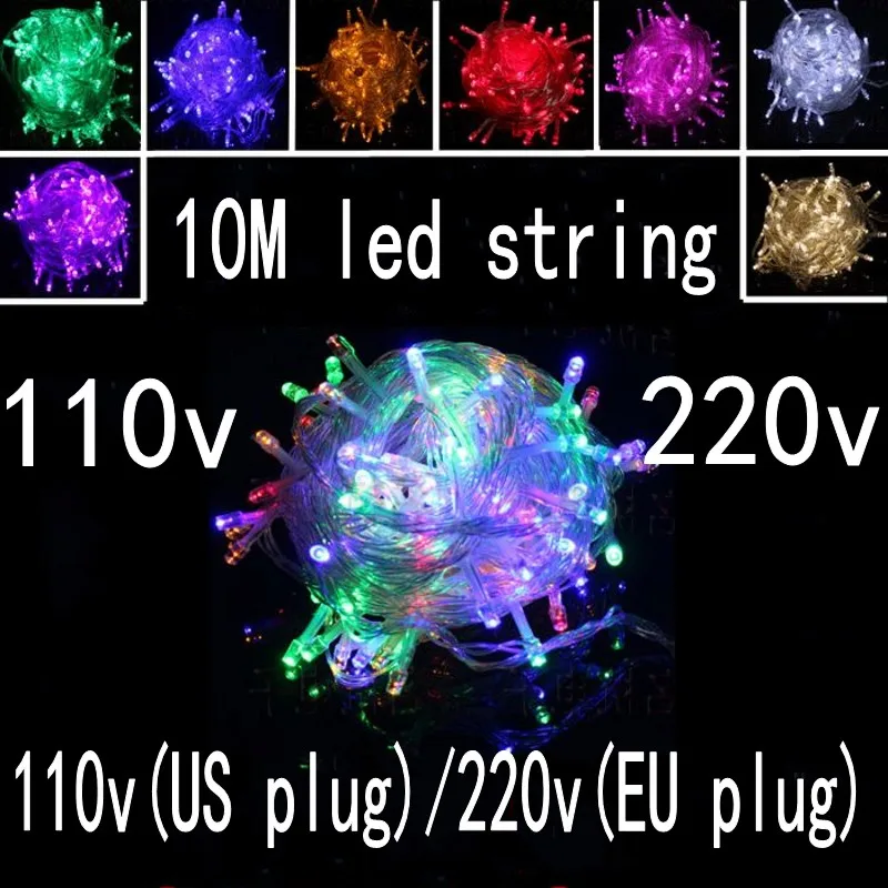 

String Light 100LED 10M Christmas/Wedding/Party Decoration Lights garland AC 110V 220V outdoor Waterproof led lamp 9 Colors led