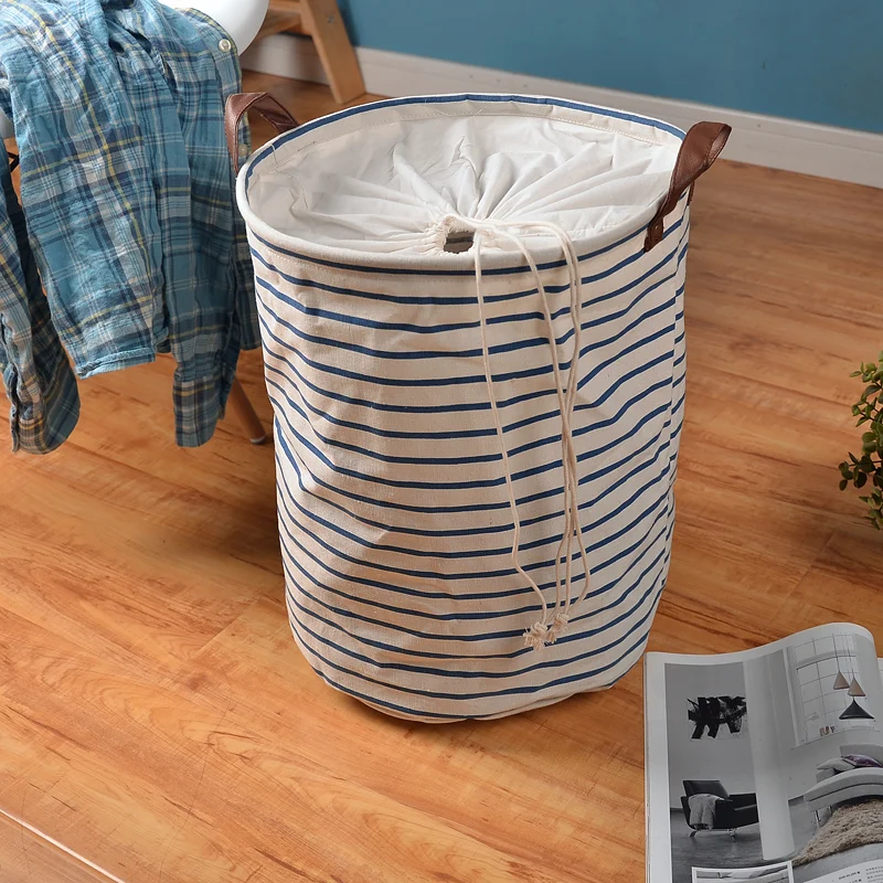 

zakka cotton cloth storage foldable toy box beam port barrels storing clothes blue laundry basket laundry basket