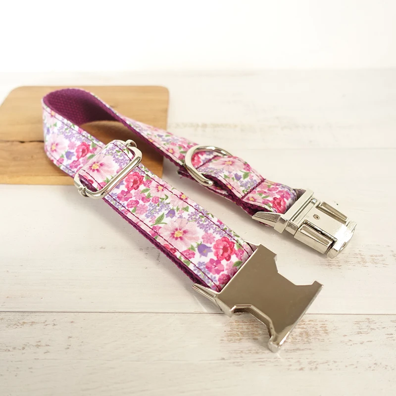 MUTTCO retailing personalized particular dog collar THE PURPLE FLOWER creative style dog collars and leashes 5 sizes UDC049