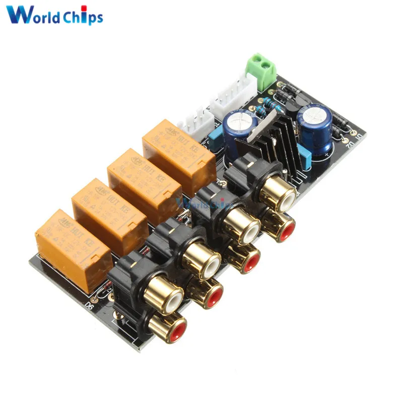 Double-sided 4 Channel Stereo Audio Input Signal Selector Relay Board Signal Switching Amplifier Board RCA For Speakers DIY