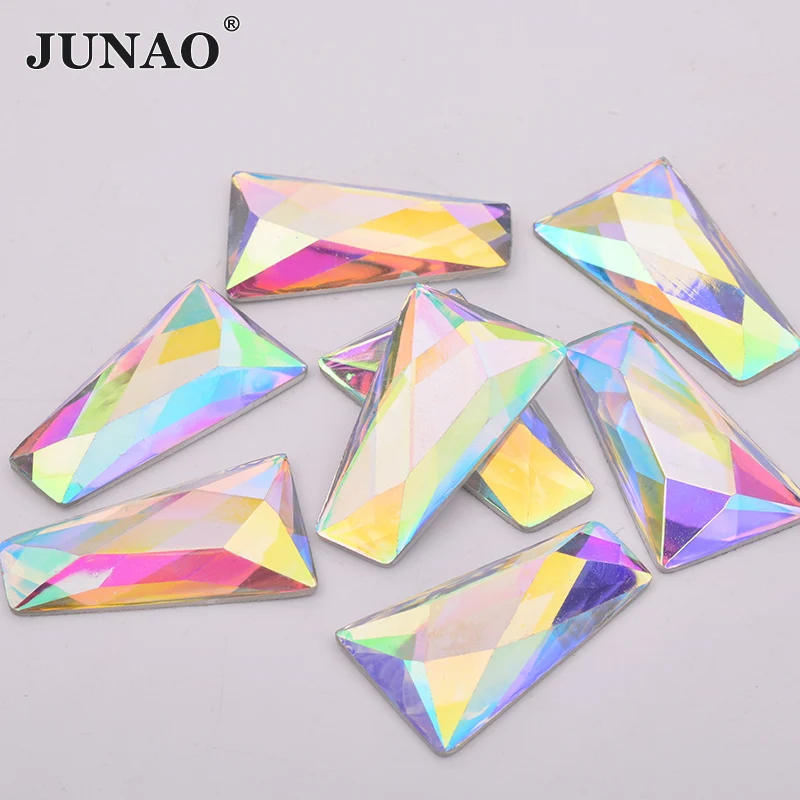 JUNAO 13x27x44mm Large AB Acrylic Rhinestones Applique Big Strass Trapezoid Flatback Crystals Non Sewing Fancy Stones for Crafts