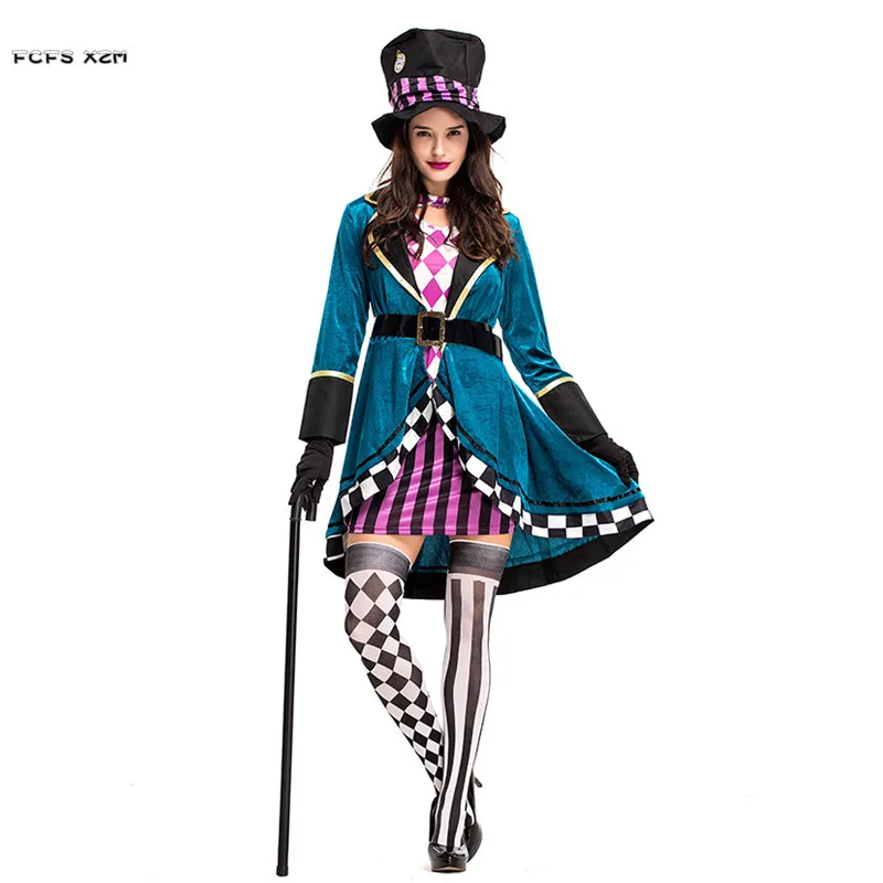 Women Halloween Magician Tuxedo Costume for Zoo Circus Female Animal Trainer Alice Cosplay Carnival Purim Masquerade Party Dress