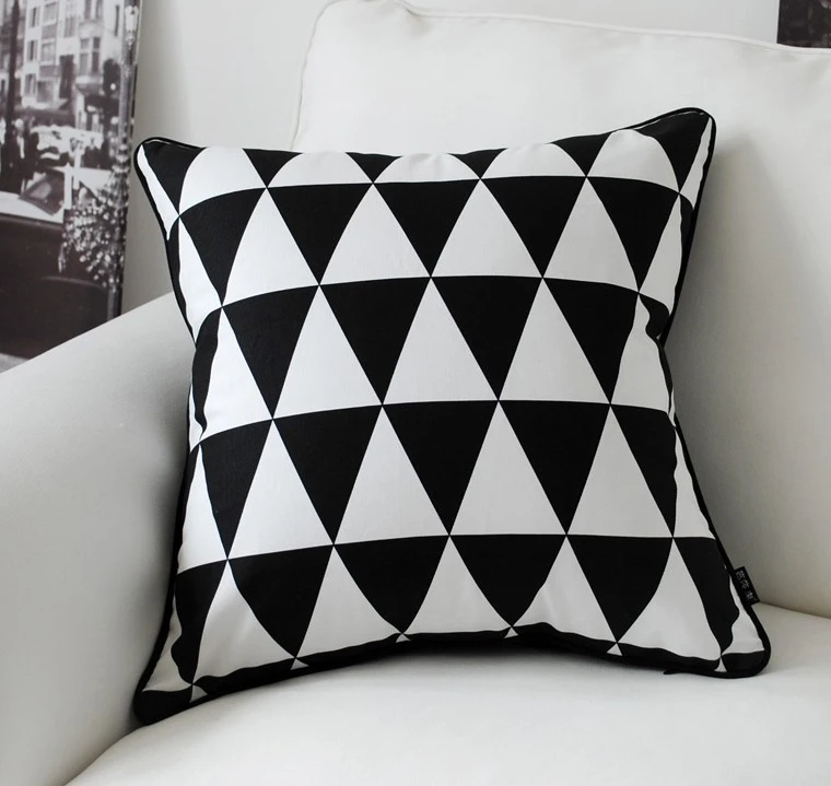 Black White pillow cover, Geometric cushion covers Linen PIllow case home decorative sofa cushion cover