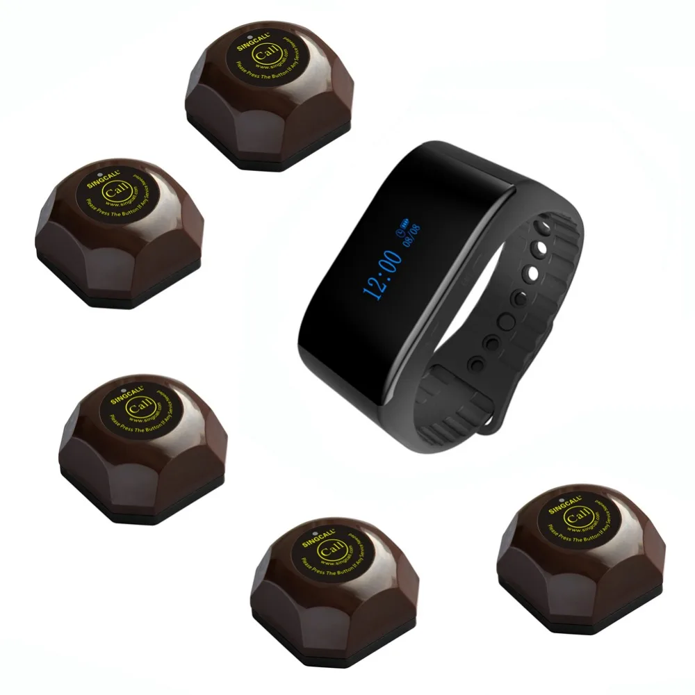 

SINGCALL пейджер приемник Системы официантка пейджер Системы 1 APE6900 Услуги часы приемник и 5 покупателей кнопки вызова