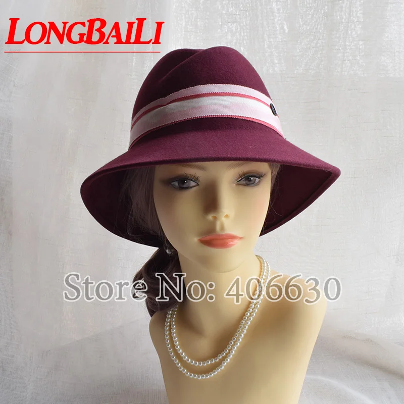 

LongBaiLi Winter Wide Brim Wool Felt Fedora Hats Women Elegant Hat Female Free Shipping PWSX016