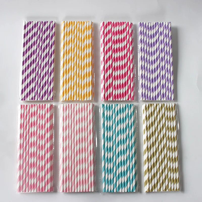 25pcs Disposable Paper Straws Colorful Striped  Baby Shower Kids Birthday Christmas Wedding Party Decor Supplies