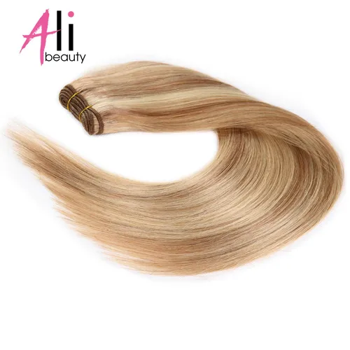 Imagen 2 del producto Extensiones de cabello humano postizo liso, 100% de cabello humano Remy, trama de 100G, mechones de cabello brasileño Rubio platino Natural ombré