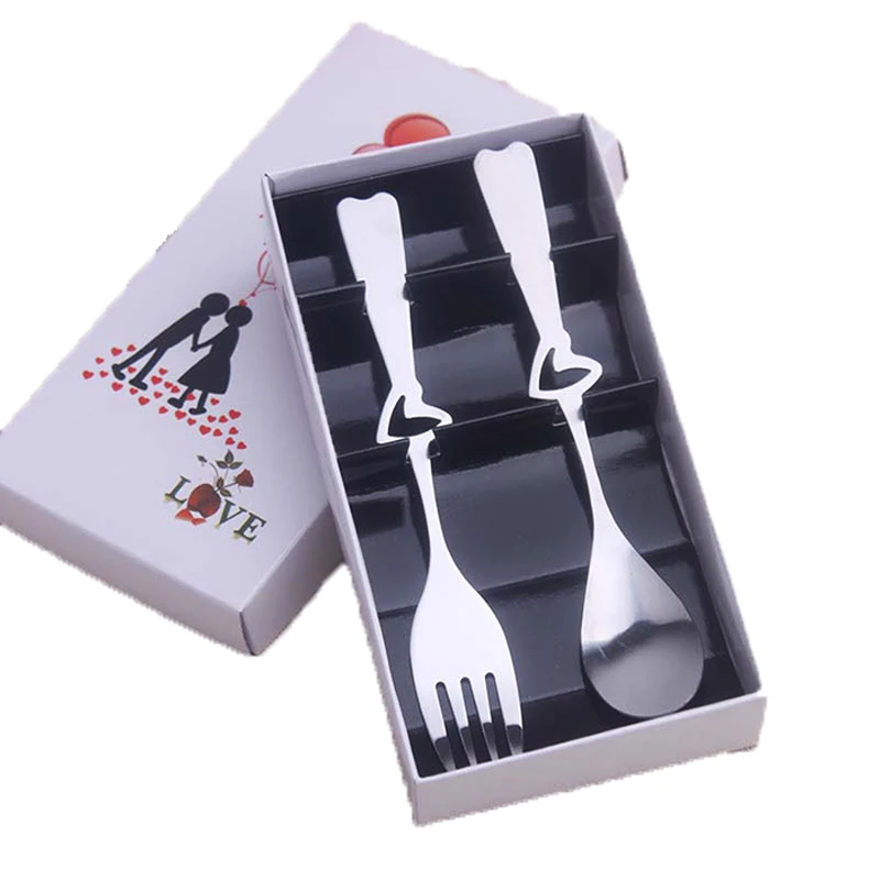 100Set Personalized Wedding Favor And Gift For Guests,Customized Cutlery set,Heart Spoon And Fork Set With Box,Engrave Name&Date