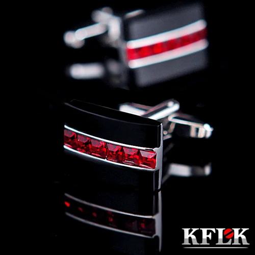 

KFLK Luxury HOT HOT shirt cufflink for mens gift Brand cuff button Red Crystal cuff link High Quality abotoaduras Jewelry