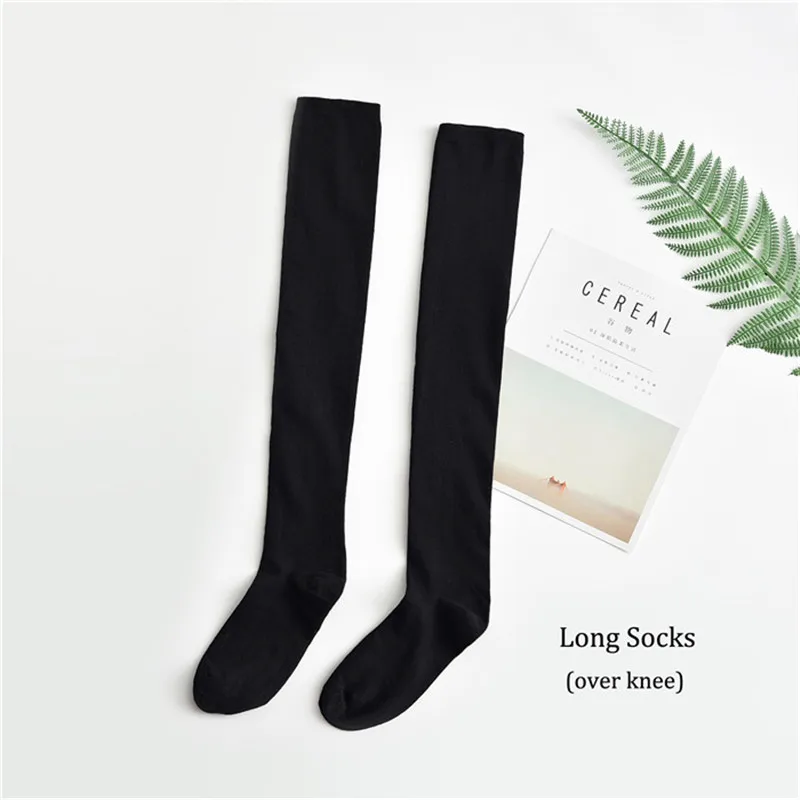 Japanese School Girl Socks Fashion 3 Stripes JK School Uniforms Accessories Teenagers Over Knee High Tight Uniform Socks Black