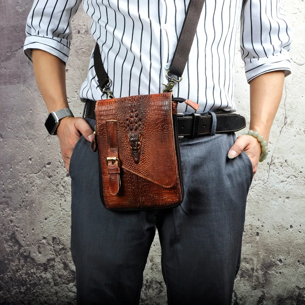 Original Leather Male Casual Design Satchel Cross body bag Multifunction Fashion Travel Belt Waist bag 8