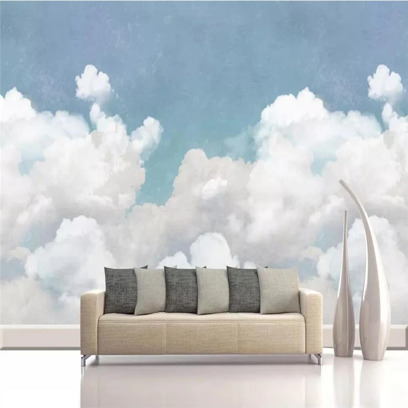 

Decorative wallpaper Medieval hand-painted nostalgic blue sky and white cloud background wall painting