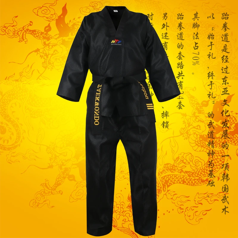 BLACK Taekwond Uniform TKD Long Sleeve Kids Clothes Taekwondo Dobok Adult Taekwondo brance wtf itf Suits Tae kwon do