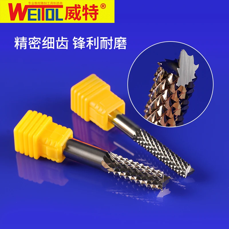 WeiTol 3.175/4/6/8mm V shape Tungsten carbide steel Corn teeth milling Cutter Cement board  Hardwood PCB cutting