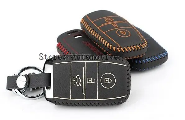 1pc Leather Metal Remote Smart Key Case Ring Key Chain Cover For Kia Sportage 2011-2014 K2 K5 Sorento