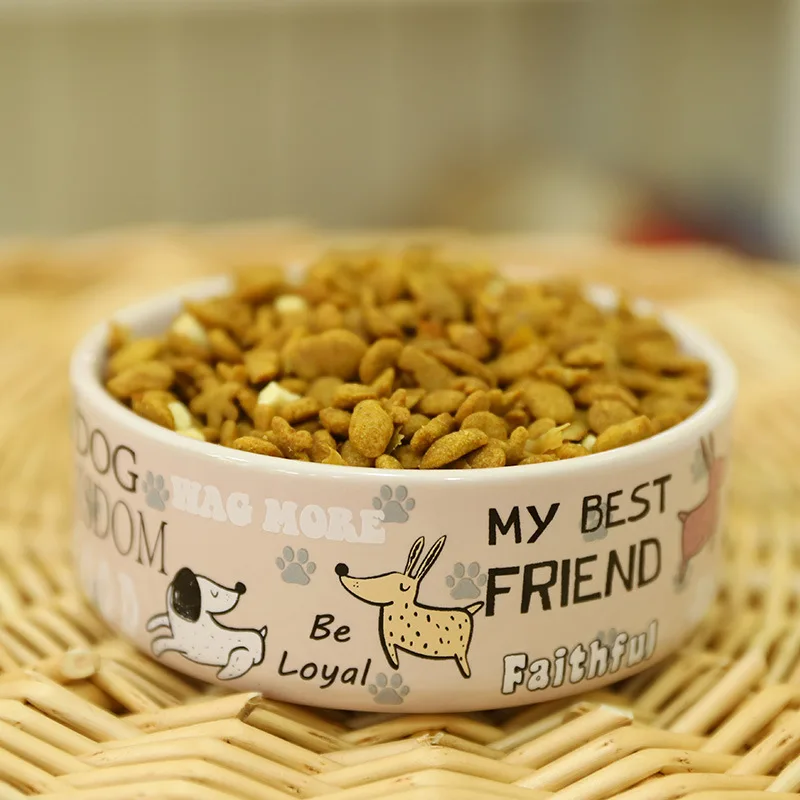 

Lovely Pet Feeders English Cartoon Pattern High Quality Thick Non-slip Ceramics Bowls for Dogs and Cats Pet Supplies Accessories