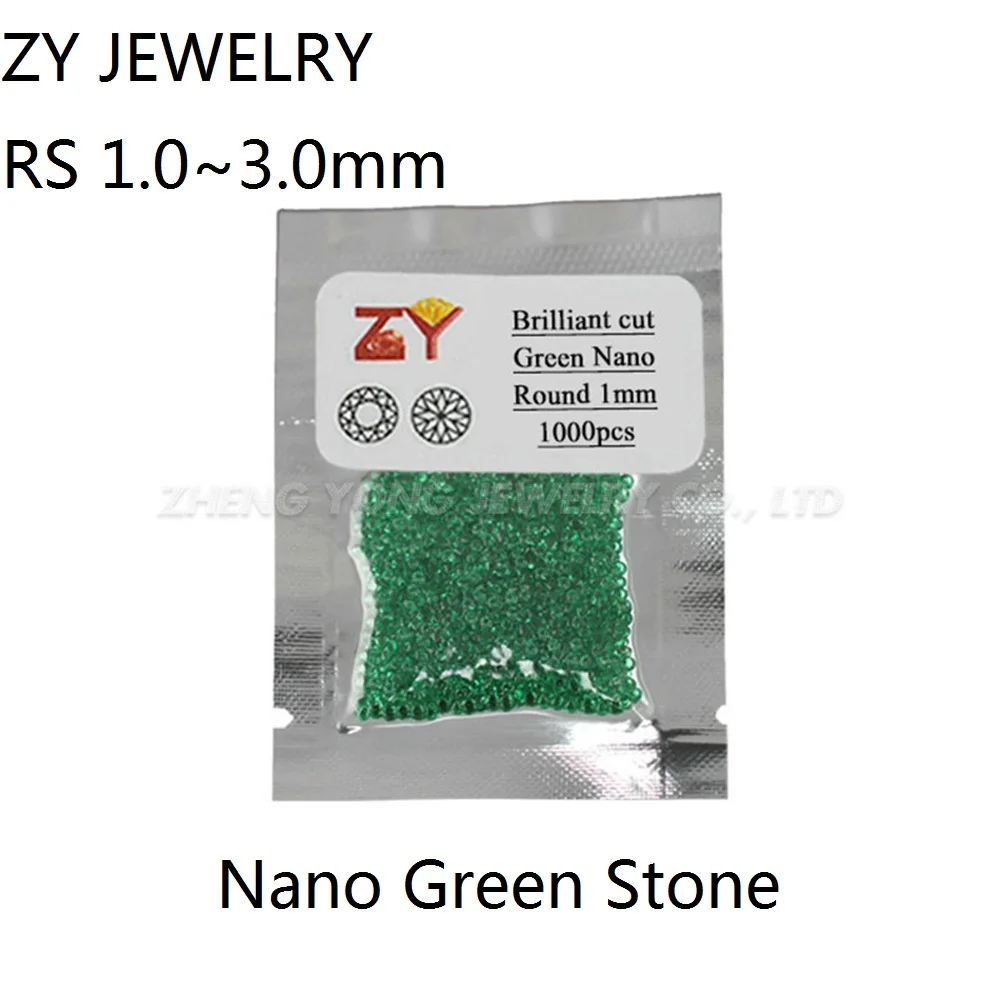 

1000pcs 1.0~3.0mm Nano Green Stone Wax Setting Round Brilliant Cut Green Nano Synthetic Gems For Jewelry