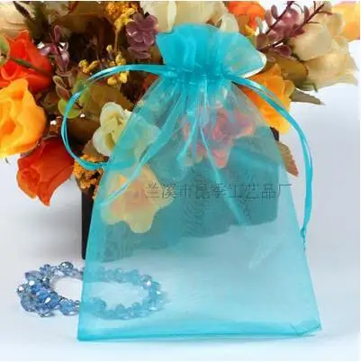 13x18 cm light blue yarn jewelry gift bag sachet pouch for Wedding Label Printing 100 / lot Wholesale