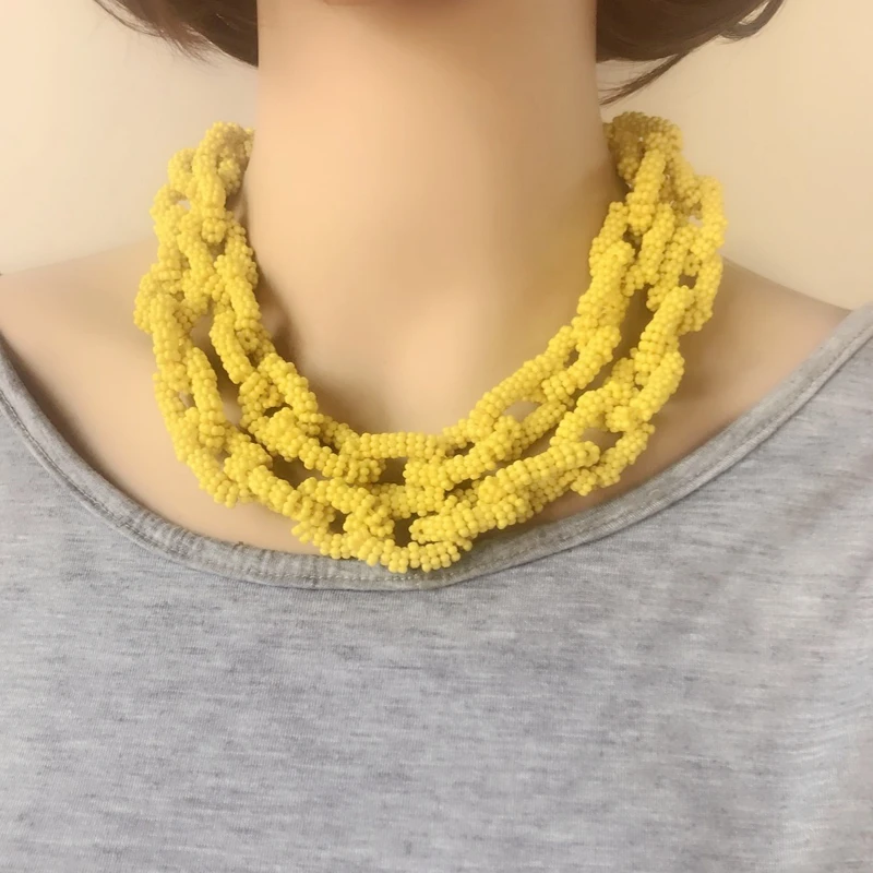 New Fashion Design Yellow Flower Beads Handmade Choker Sweet Necklace