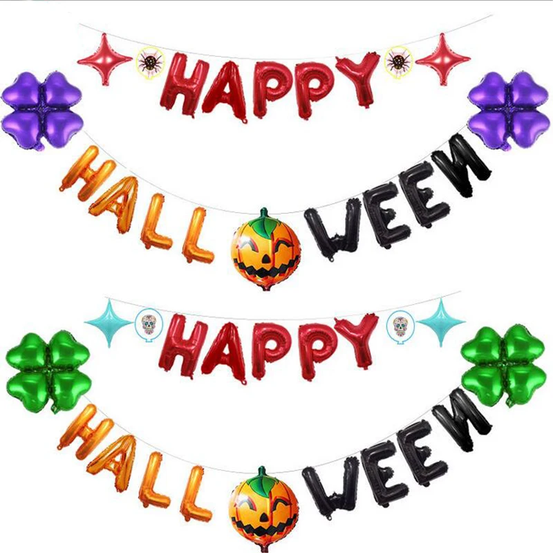 Happy Halloween 16inch Letter Foil Balloon Cute Halloween Pumpkin Clover Stars Air Balloons Banner Horror Party Favor Decoration