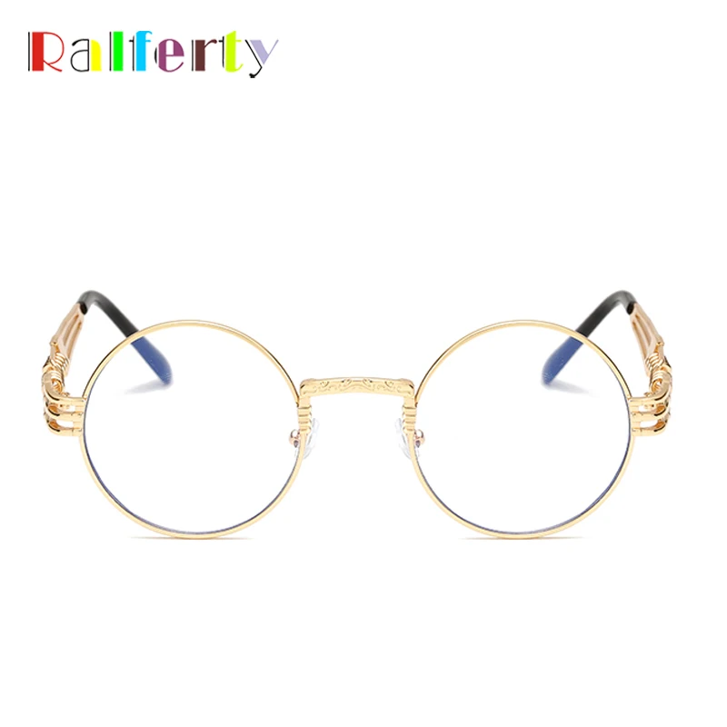 Ralferty Vintage Round Steampunk Sunglasses Women Men Steam Punk Gold Eyewear Hip Hop Shades Teashades Transparent Clear Glasses