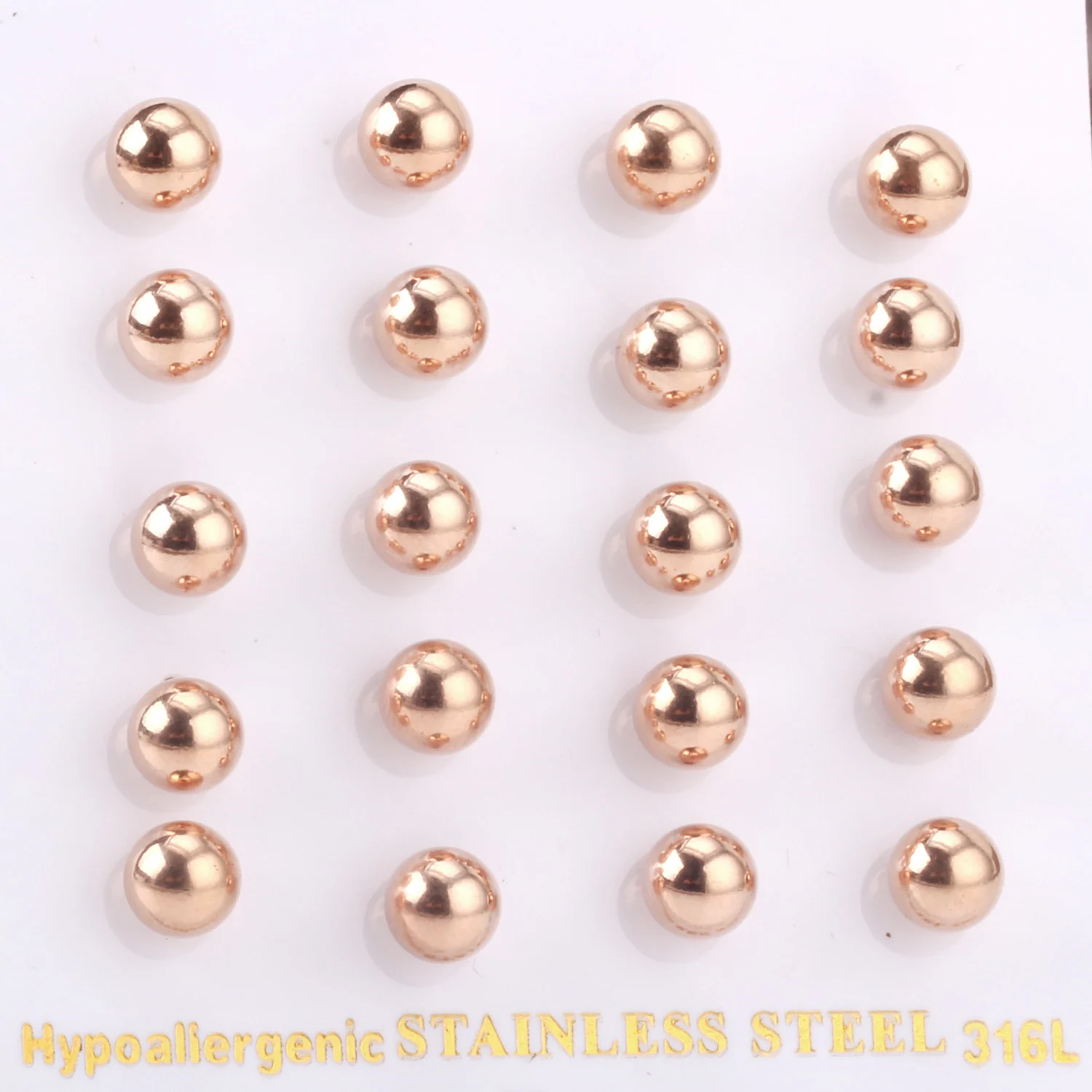 LUXUKISSKIDS 3-10MM Rose Gold Color Stud Earings Steel Cubic Round Ball Piercing Korean Fashion Wholesale Jewelry 10pairs/Lots