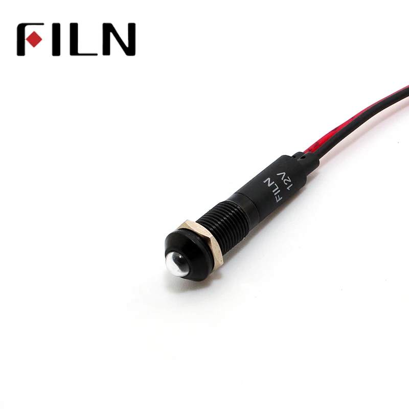 8mm FL1A-8SW-1 50pcs/bag black housing mini raised head red green yellow blue 12v led inidcator light with 20cm wire