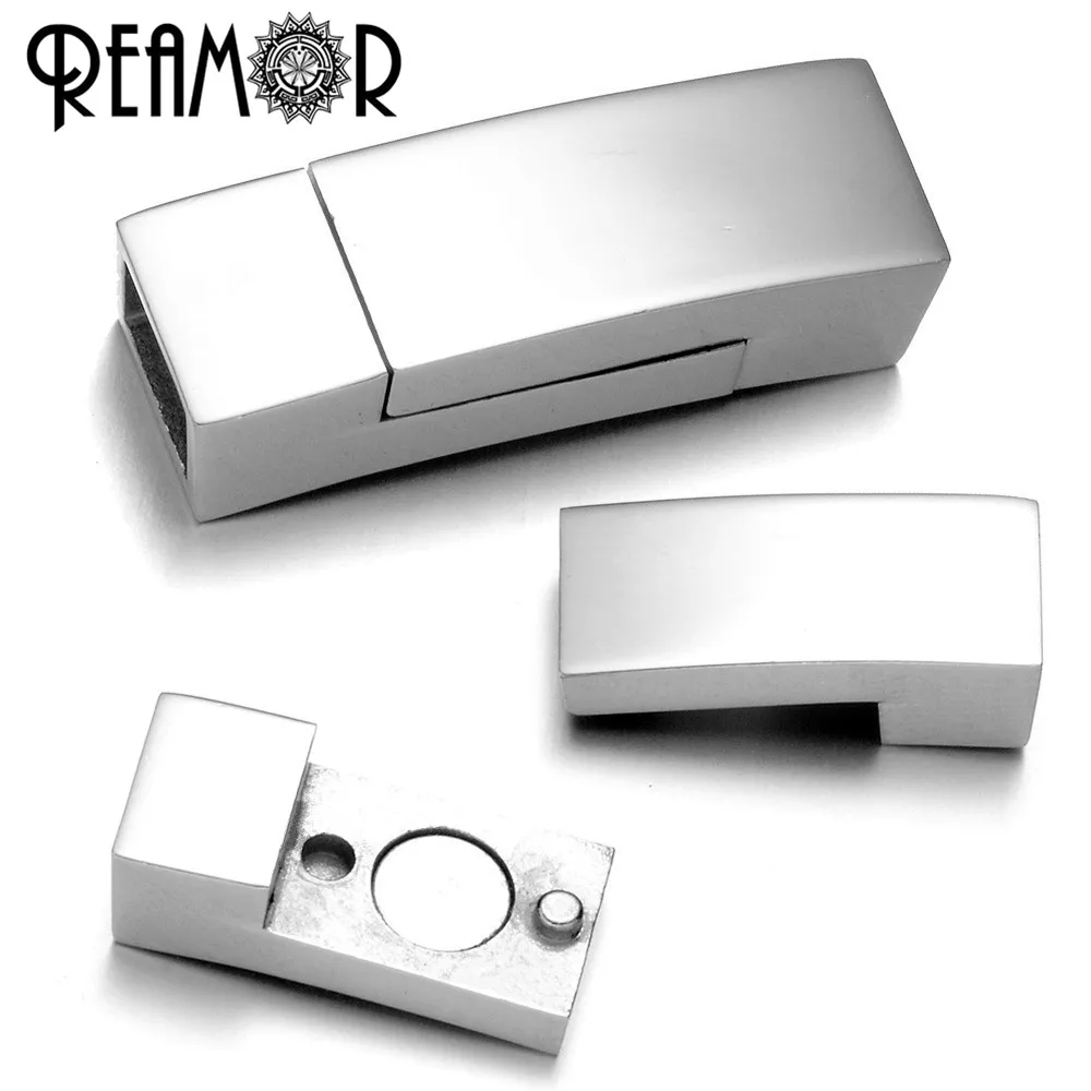 REAMOR Hole Size 3*5mm 316l Stainless Steel Connectors Charm Magnet Buckle Jewelry Findings Flat Leather Bracelet Magnetic Clasp