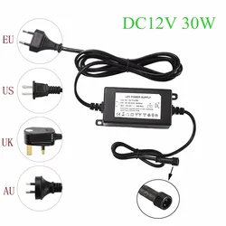 Driver de fonte de alimentação impermeável para transformador de luz LED, interior ou exterior, IP67, DC12V, 30W, UE, EUA, Reino Unido, AU Plug, 100 V-240V