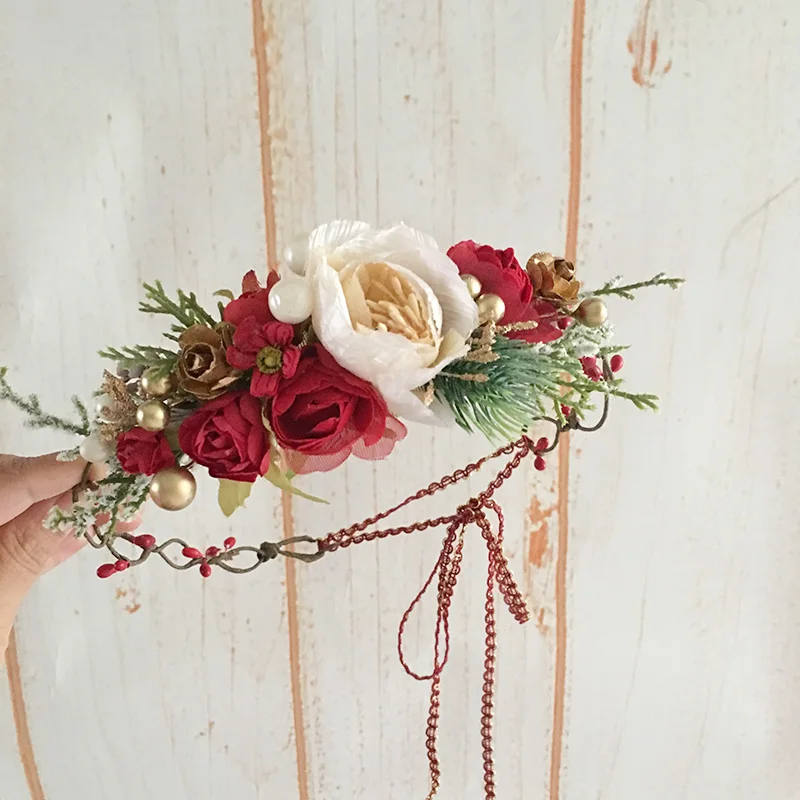 Chrismas Red White Flower Headband