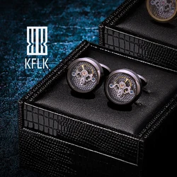 KFLK Black Shirts Cufflinks for Men’s Brand Watch Tourbillon Movement Mechanical Cuff links Buttons High Quality  guests