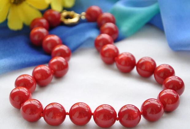 

ddh002439 REAL natural 15MM round red coral bead necklace 17.5inch