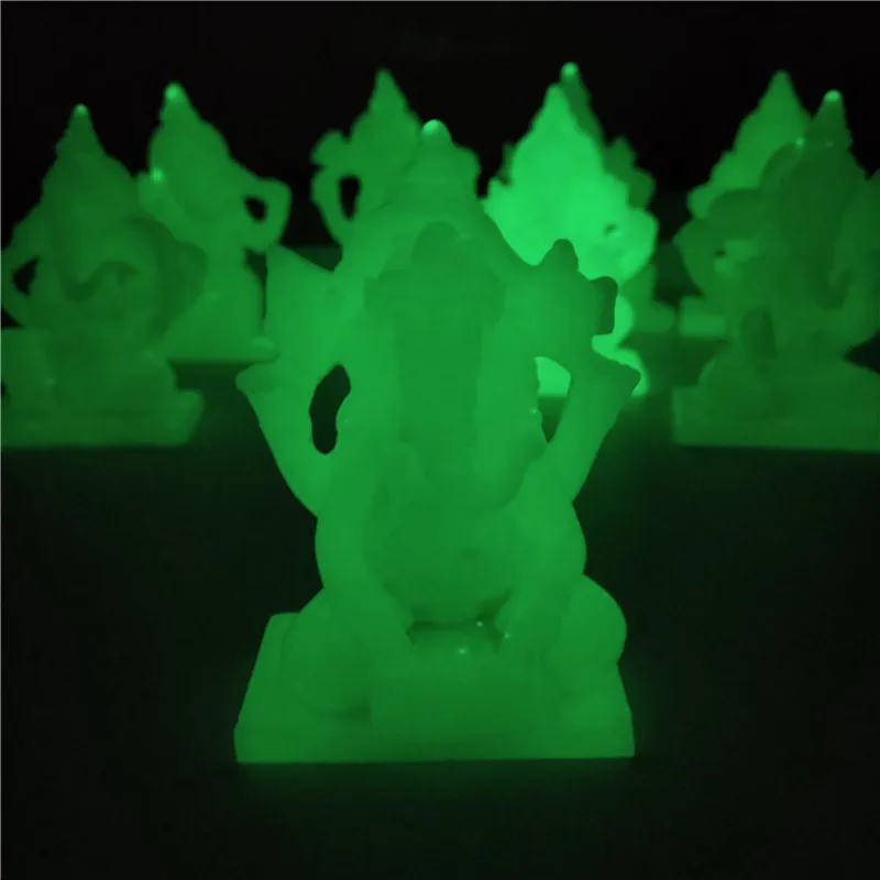 Glowing Ganesha Buddha Statue Playing Music Elephant God Sculpture Man-made Jade Stone Figurines Ornament Home Garden Decoration