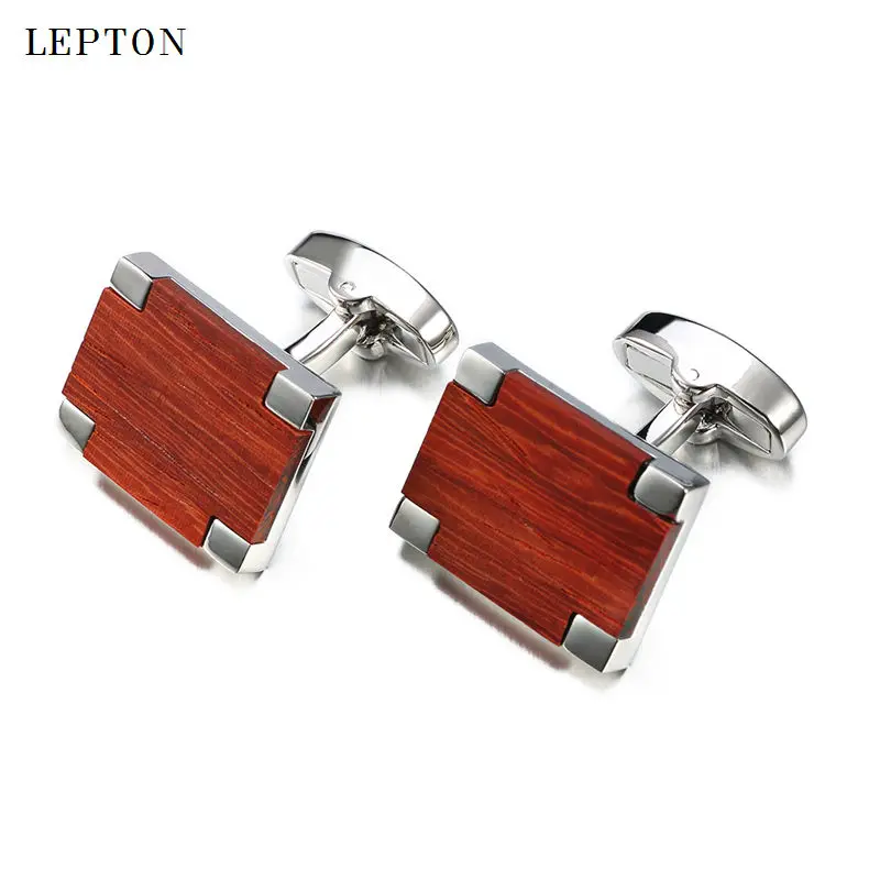 Low-key Luxury Wood Cufflinks For Mens Business High Quality Lepton Square Rosewood Cuff links Men Shirt Button Cufflink Gemelos