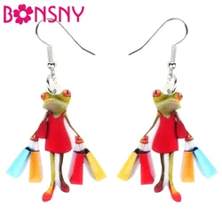 Bonsny Acrylic Shopping Lady Frog Earrings Drop Dangle Novelty Animal Jewelry For Women Girls Ladies Accessories Original Gift