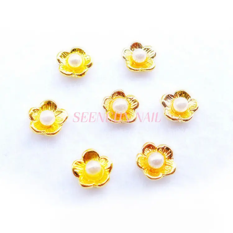 50pcs wholesale new Japanese nail art 3D pearl alloy flower nail art charms gold nail jewelry decoration nail metal parts