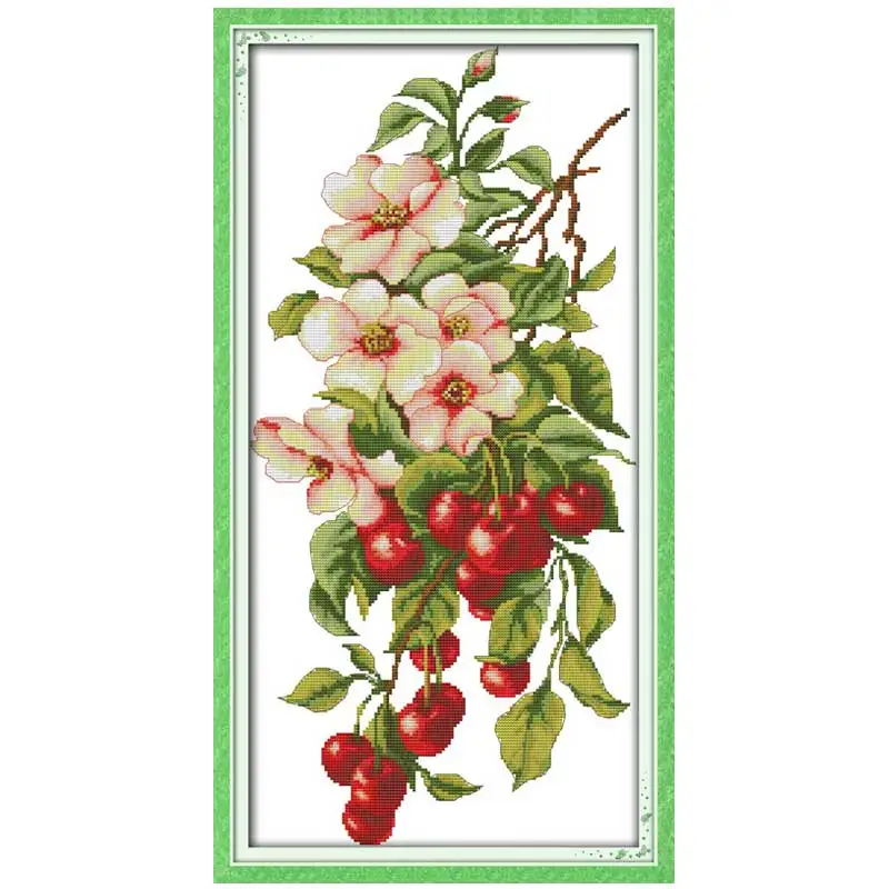 Cherry Grapes Roses Flowers Apples Counted Cross Stitch Set 11CT 14CT 16CT Stamped DMC Cross-stitch Kit Embroidery Needlework