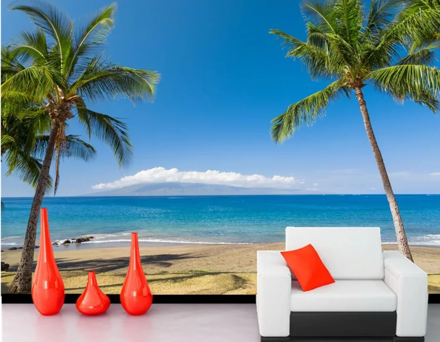 Tropics Coast Sea  Hawaii Palma Sand Nature wallpapers papel de parede, living room TV sofa wall bedroom 3d wallpaper landscape