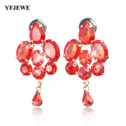 YFJEWE Fashion Jewelry Blue Crystal Artificial Gem Patchwork Flower Ladies Sexy Big Gold Color Drop Earrings For Women #E025