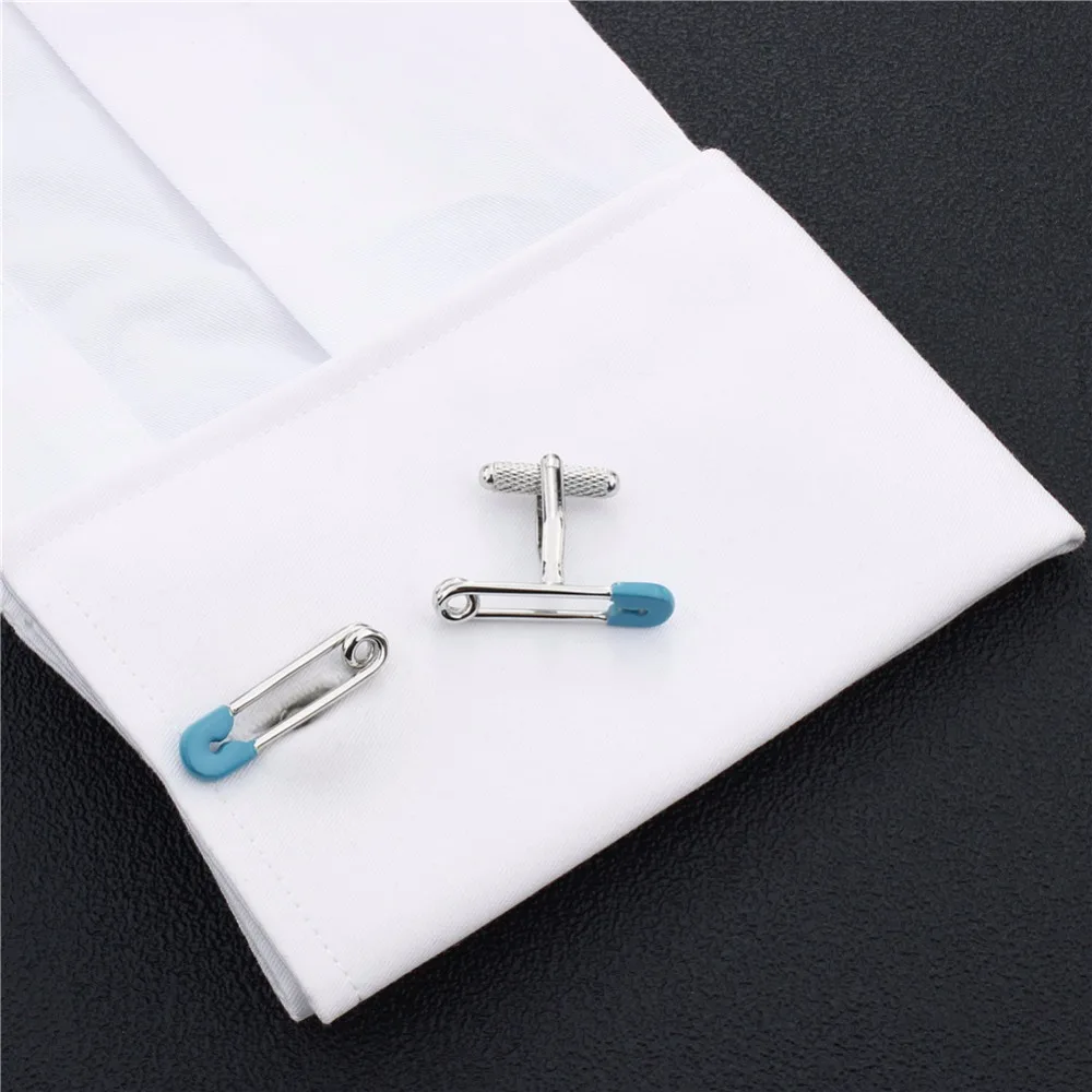 Factory Retail Blue and Pink Safety Pin Cufflink for Children Fashion Man Shirt Dress Cuff Links for Wedding Party